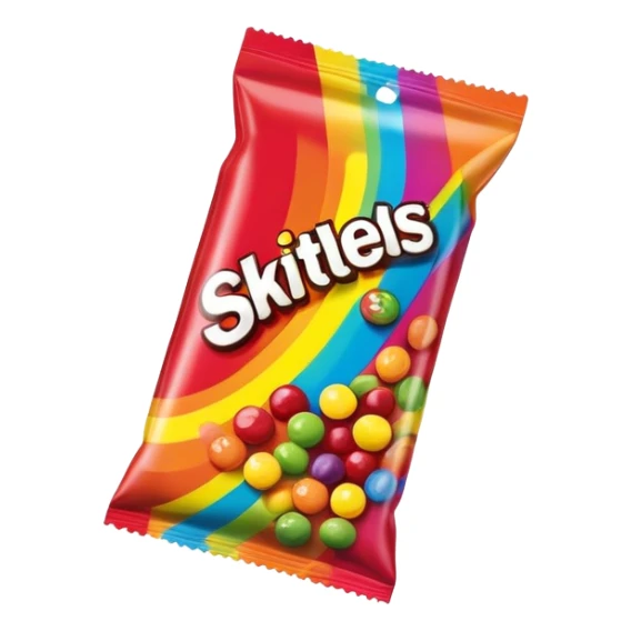 A colorful Skittles candy package, rainbow packaging, minimalist design, sealed package without any visible candies sticker