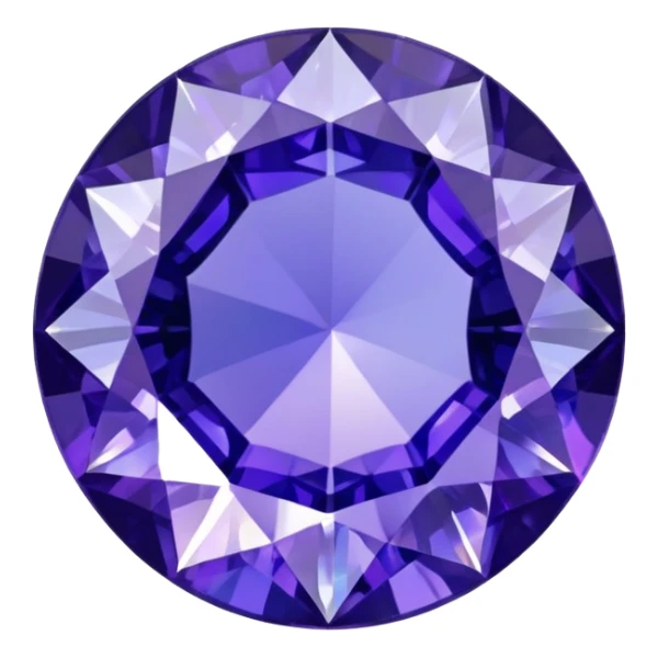 Faceted round tanzanite with deep violet-blue tones and holographic sparkle sticker
