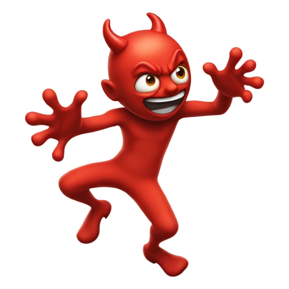 red devil kicking his feet and holding his face sticker