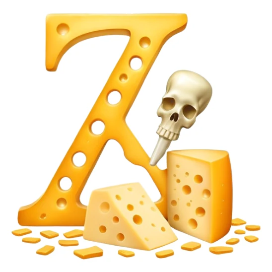 Ethereal vitamin K2 symbol and a glowing bone surrounded by translucent, shimmering pieces of cheese floating in a magical arrangement. Golden rays connect the cheese to the K2 symbol and then to the glowing bone, showing the pathway of nutrients. sticker