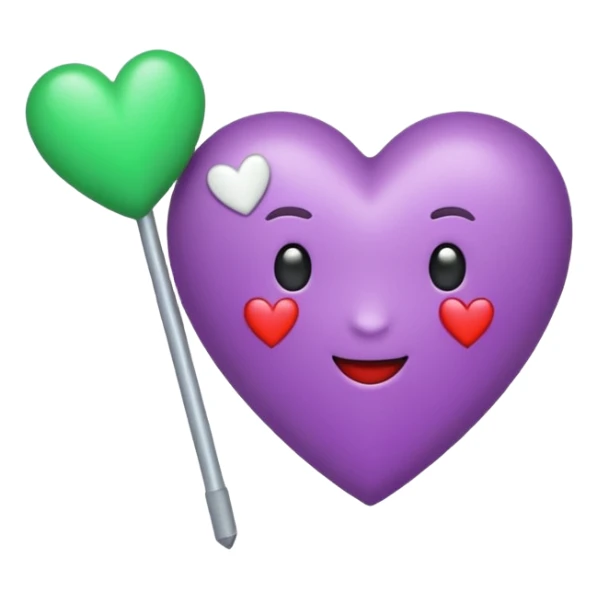 Haz un emoji de corazón blanco siendo atravesado por una flecha verde “💘” como este y que arriba tenga un pequeño corazón lila como este: 💕 sticker