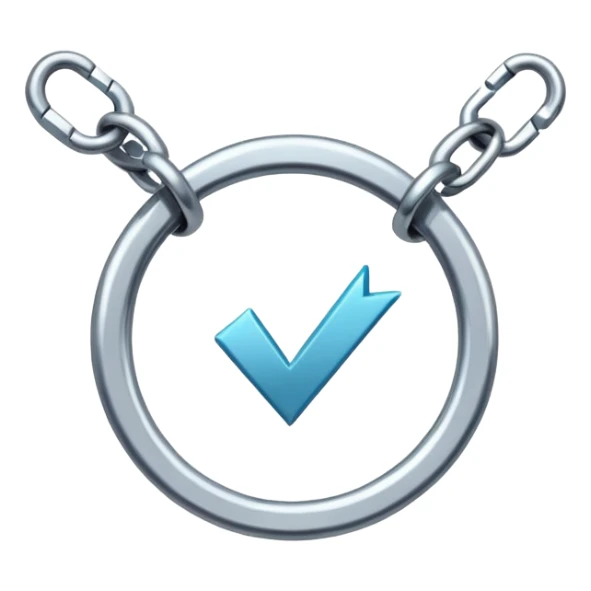 A modern cartoon-style emoji of a broken chain forming a simple checkmark shape, flat design, vibrant but clean, freeform symbol for social media sticker
