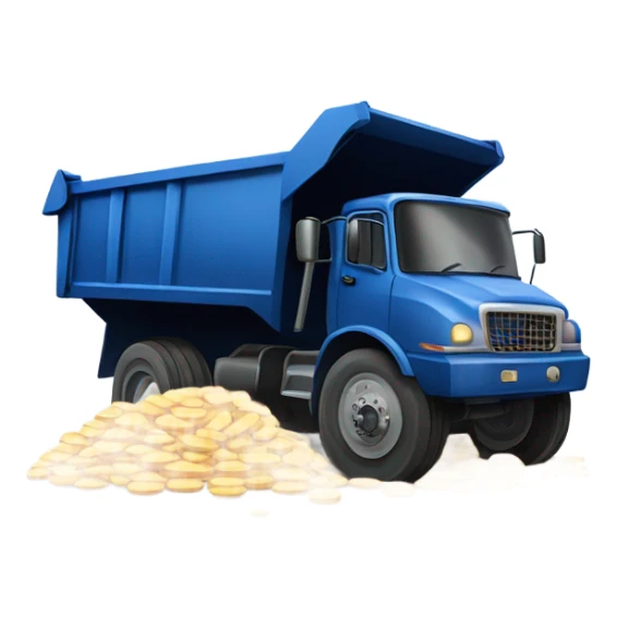 A dump truck carrying hockey pucks with a broken hockey stick sticker