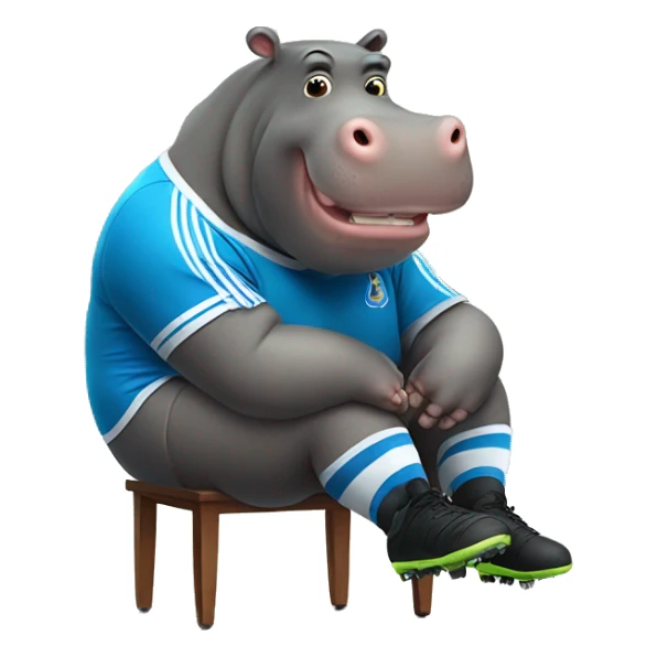 fat hippo as soccer player sit on chair sticker