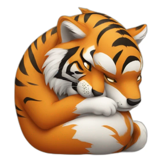Big tiger hugs a small fox very tightly sticker