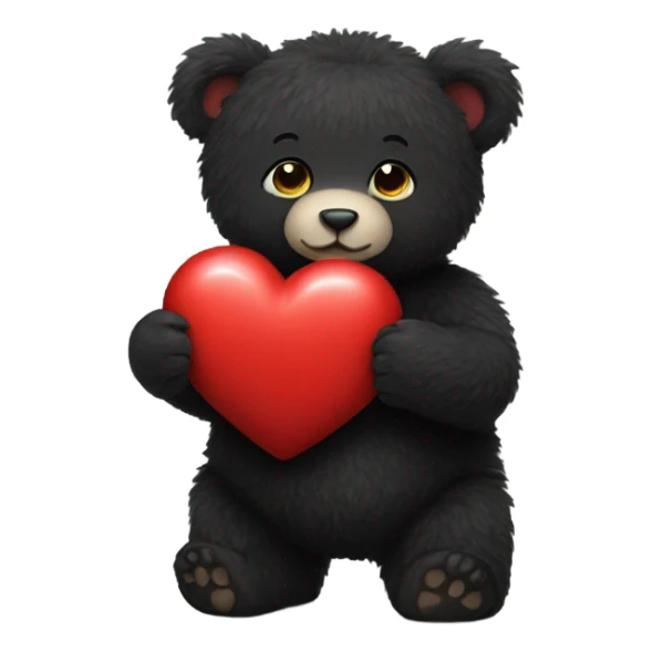 black fluffy baby bear holding red heart sticker