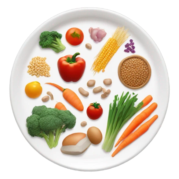 round white plate with healthy food sticker