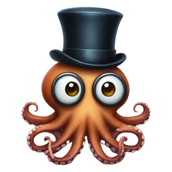 Octopus wearing a top hat, mustache, and a monocle sticker