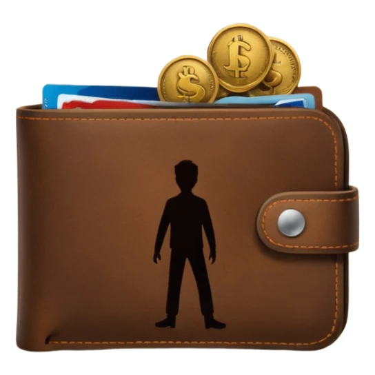 wallet with coins and a person silhouette above sticker