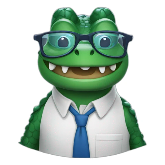 Professor crocodile wearing blue glasses without hat and smiling sticker