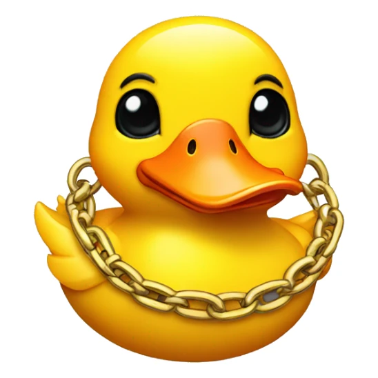 yellow duck with orange beak and gold chain around its neck with helicopter helmet sticker