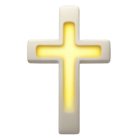 Glowing white cross with soft yellow light glowing around it and clouds behind it sticker
