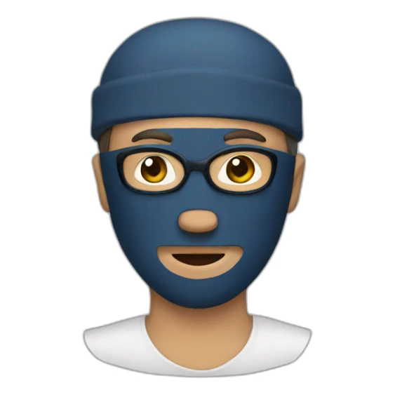 A man wearing a mask with writing  sticker