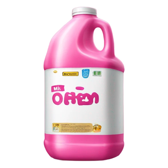 Hot pink gallon of milk with glitter labeled  sticker