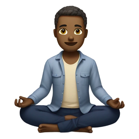 man meditating sitting down with cream shirt and navy blue pants sticker