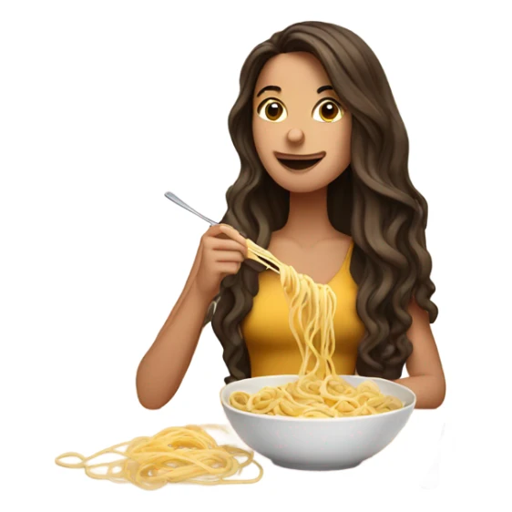Gorgeous brunette eating linguine pasta in her mouth sticker