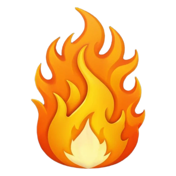 fire emoji in iPhone style, with a vibrant flame and a simple, clean design sticker