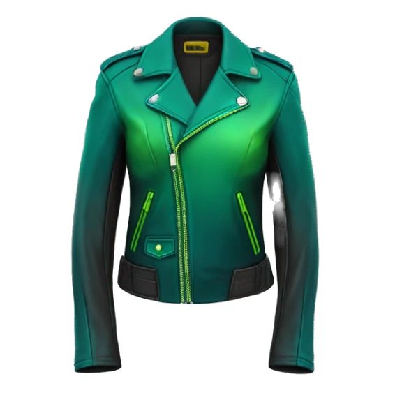 Realistic isolated side view of a dark teal,lime green,mint green and emerald green ombre moto style fashion leather jacket. sticker