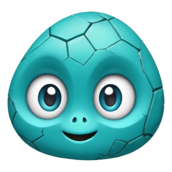 One small turquoise rock creature, rounded but still clearly a rock with cracks and facets, subtle shine, big expressive eyes and a shy smile, sticker