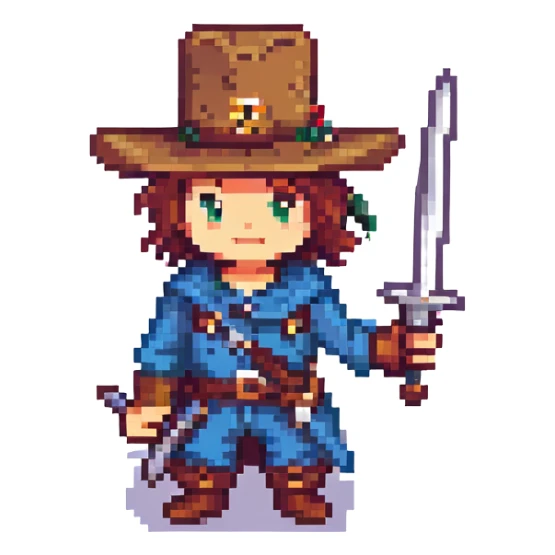 musketeer, pixel art style, sword and hat, retro look sticker