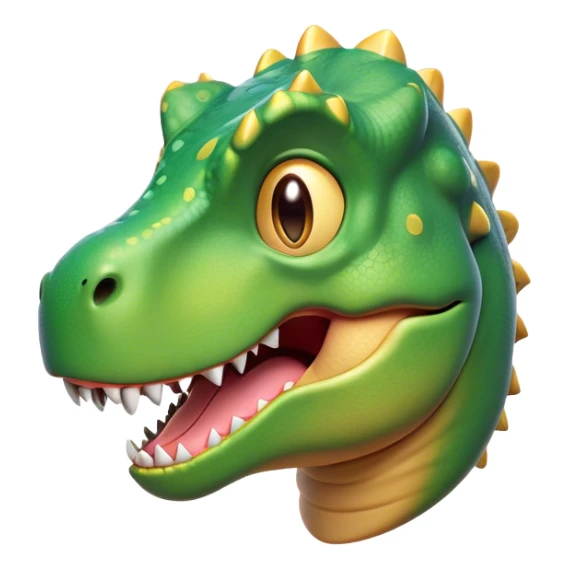 Cinematic Cute T-rex Portrait Emoji, Head tilted playfully with a big, endearing smile, featuring a compact, fierce yet friendly form with a massive head, tiny arms, and sparkling, mischievous eyes, Simplified yet irresistibly adorable features, highly detailed, glowing with a warm, inviting prehistoric glow, high shine, affectionate and lively, stylized with a touch of whimsical dinosaur charm, soft glowing outline, capturing the essence of a mischievous yet lovable T-rex that seems as if it could stomp out of the screen into your heart! sticker
