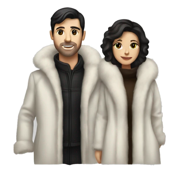 Dark haired White couple in long fur coats sticker
