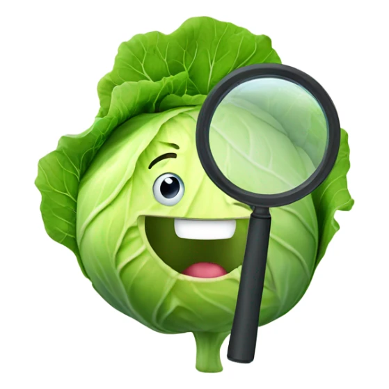 smiling cabbage hold magnifying glass sticker
