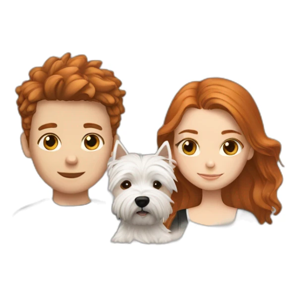 Brown haired boy and ginger haired girl with black westie sticker