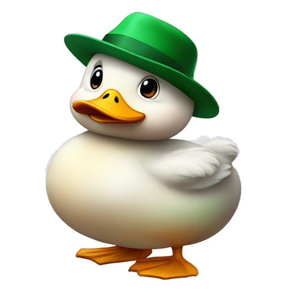cute fluffy chubby duck with hand and wear green hat sticker