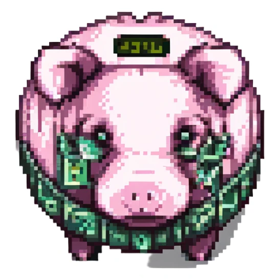 pixel art alcancía de cerdito para finanzas personales sticker