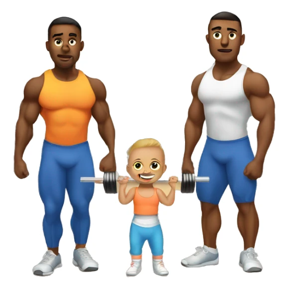 A baby with his parents doing deadlifts at the gym  sticker