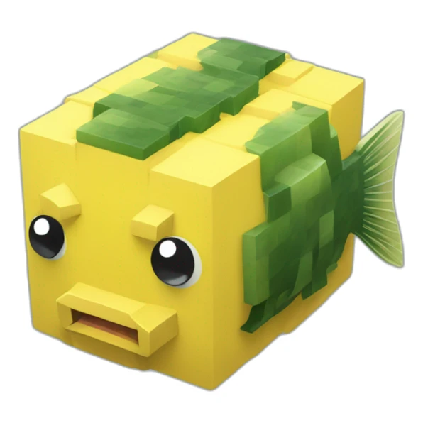 one big cube yellow fugu fish in minecraft style sticker