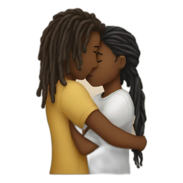 Black boy with dreads covering face kissing brown girl sticker