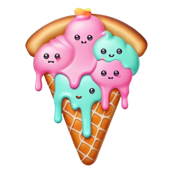 Melted neon kawaii pastel ice cream pizza slice sticker