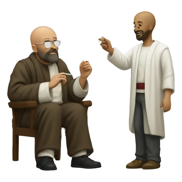 Bald man smoking with Jesus Christ by his side sticker