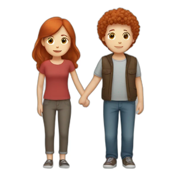 red-haired woman holding hands with brown-haired boy sticker