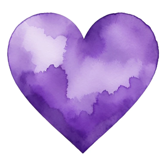 minimalist watercolor heart icon, monochromatic purple washes, soft bleeding edges, on textured white paper, serene and emotional, perfect for app icon, transparent background, flat lay --style raw --stylize 150 sticker