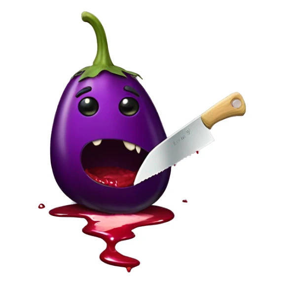 bleeding eggplant being cut by knife sticker