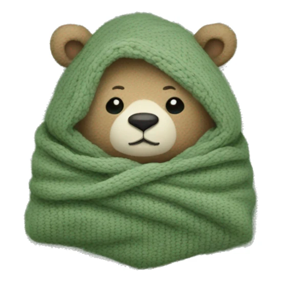 Cute Bear in cozy knitted Sage green blanket sticker