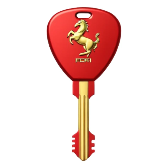 red Ferrari key with a gold background sticker