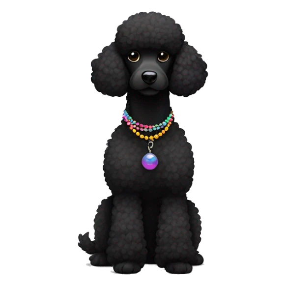 Black Poodle with one  colorful bead necklaces sticker