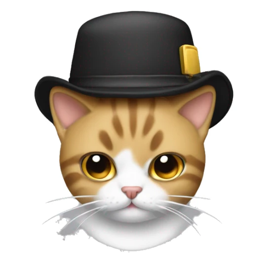 Gato blanco con manchas marrones en la cabeza. Con un gorro negro con las iniciales MC doradas adelante sticker