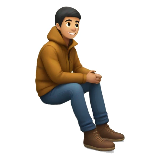 A boy sitting on grass and enjoy the view of river and snow fall sticker