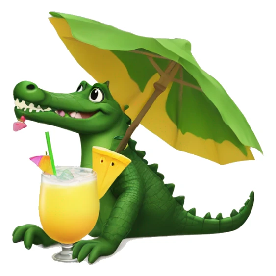 An alligator wearing a bikini sipping a piña colada at the beach sticker