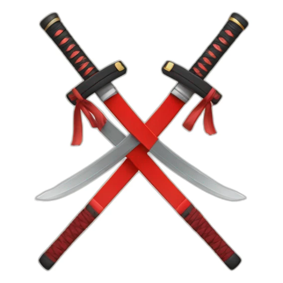 Crossed Japanese katanas with a red circle sticker