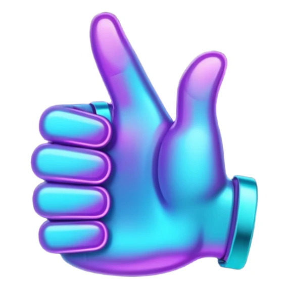 glowing thumbs up, neon purple and cyan collor sticker