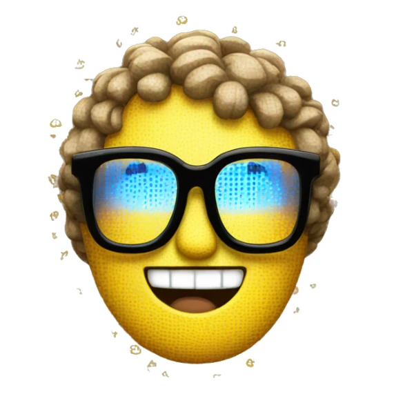 A emoji with cool pixel glasses and a smile sticker