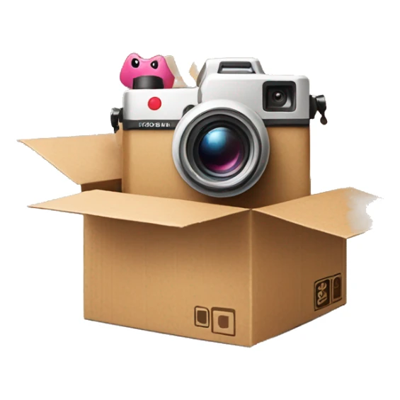 Video Camera, Instagram YouTube icons fly out from the Cardboard box sticker