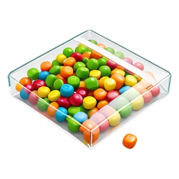 Geometric minimalist Skittles package, just a rainbow colored square with a small spill of green round candies. Ultra clean design. sticker