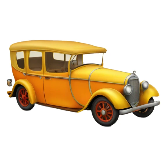very old car resembling first ever car in yellow-orange color sticker